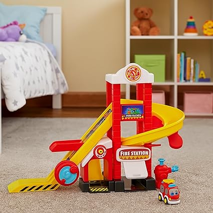 محطة إطفاء السيارات للأطفال مع منحدر انزلاق