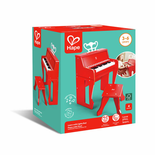 تعلم مع البيانو المضيء مع مقعد - أحمر
