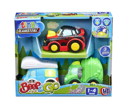 طقم سيارات Tiny Teamsterl Beep & Go – 3 قطع بإضاءة وصوت